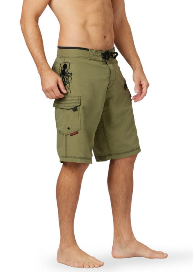 Dark Olive 21" Hawaiian Octo Tako Boardshorts