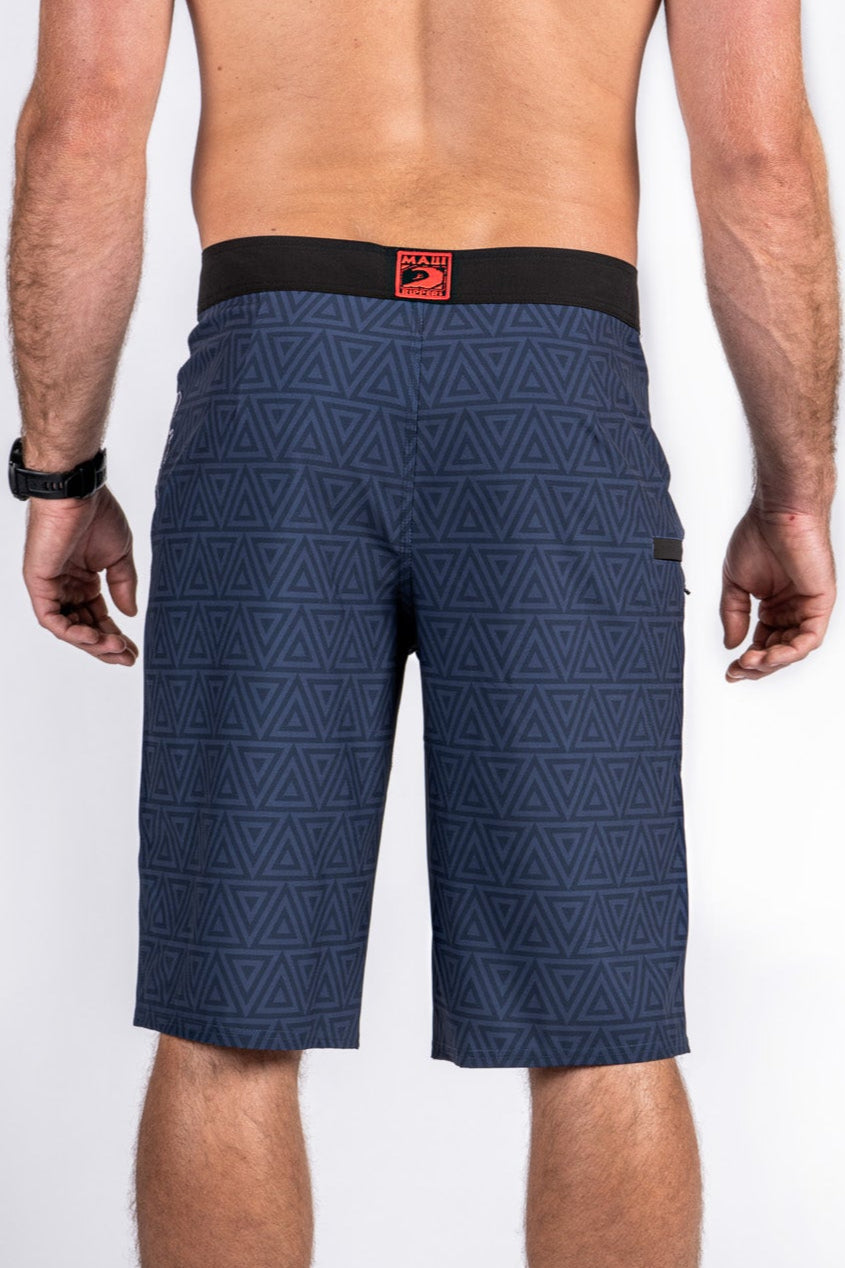 Blue Geo Extra Long 24" Stretch Boardshort