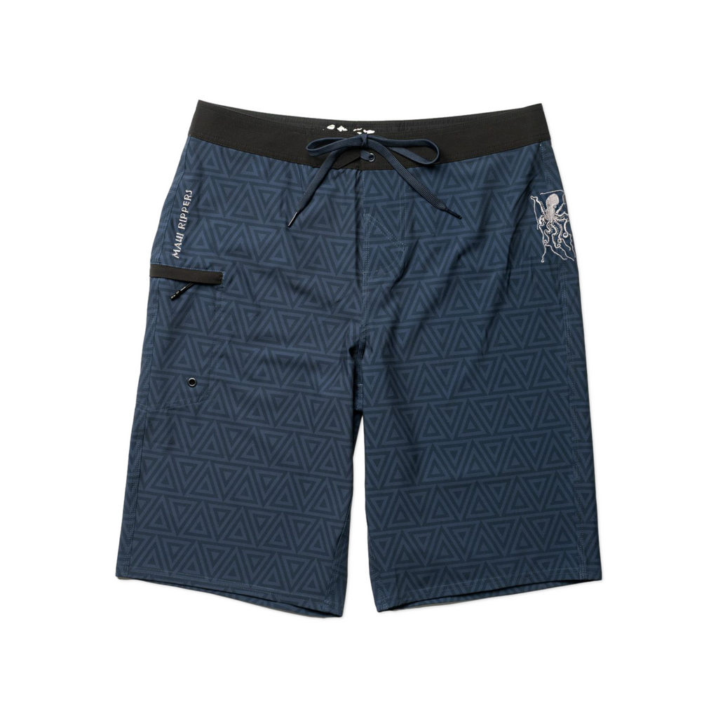 Blue Geo Extra Long 24" Stretch Boardshort