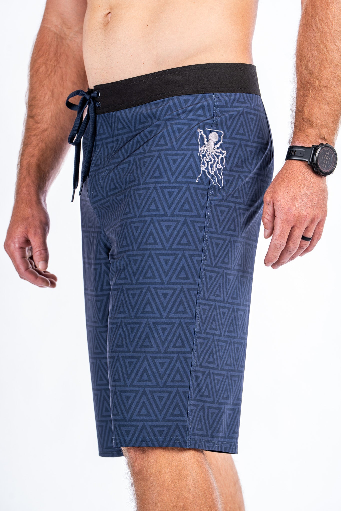 Blue Geo Extra Long 24" Stretch Boardshort