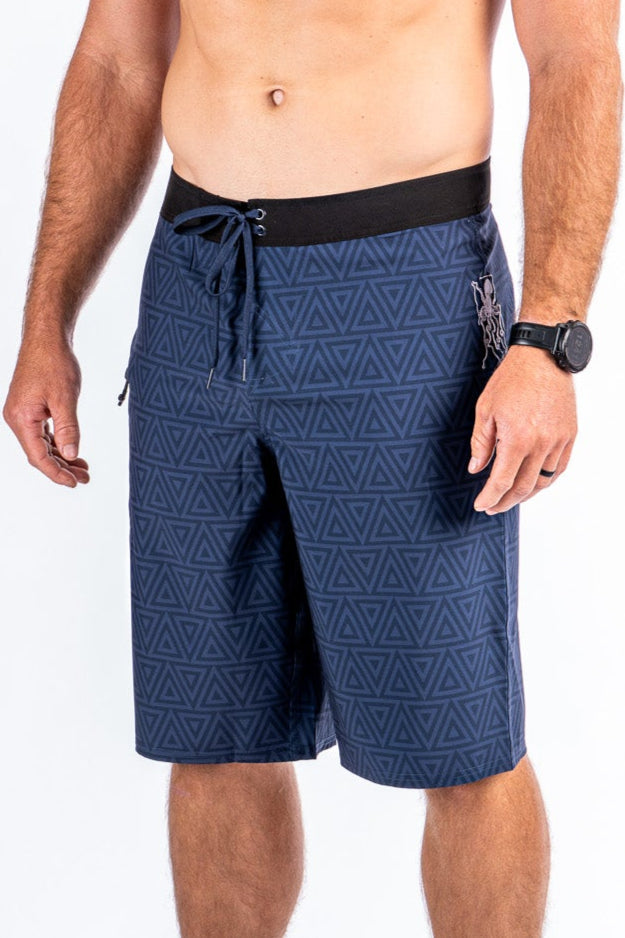 Blue Geo Extra Long 24" Stretch Boardshort