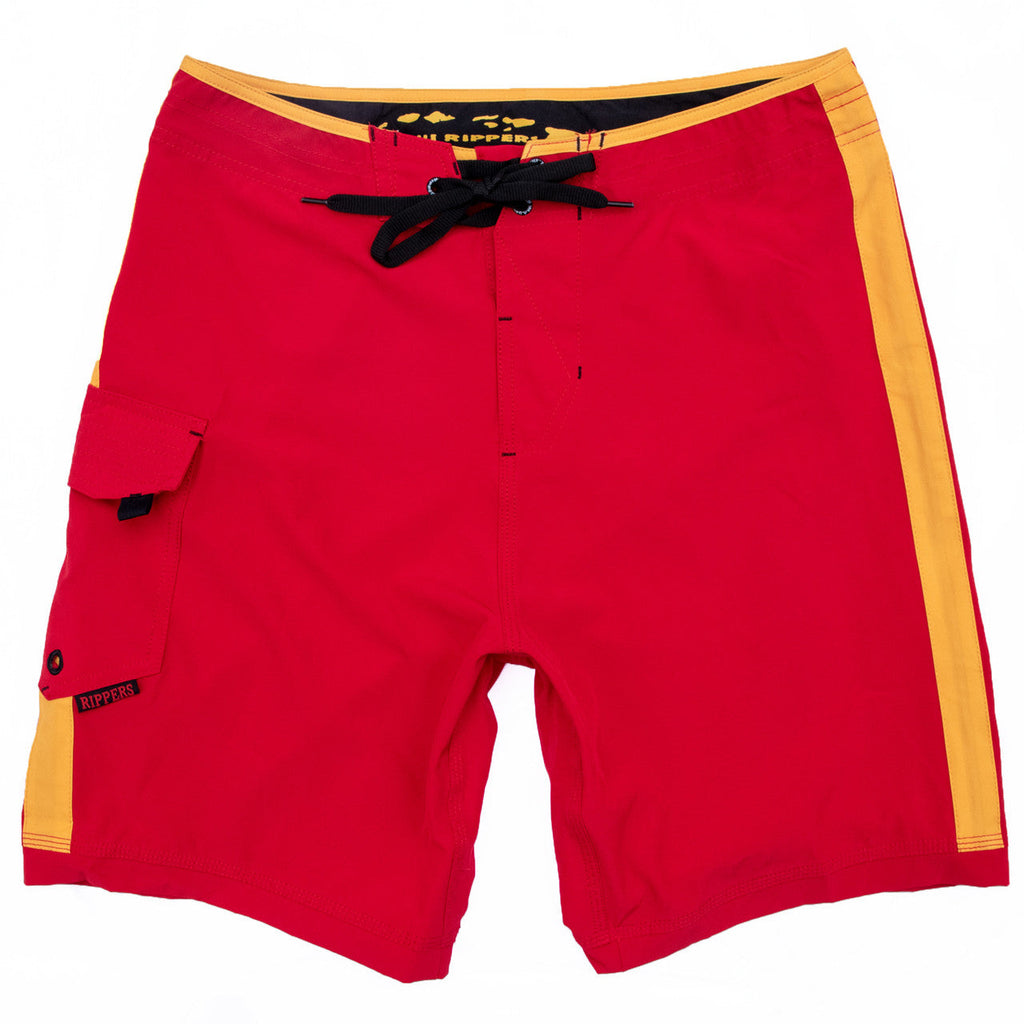 19" Microfiber Hawaiian Lifeguard Uniform Boardshort - Red/Yellow